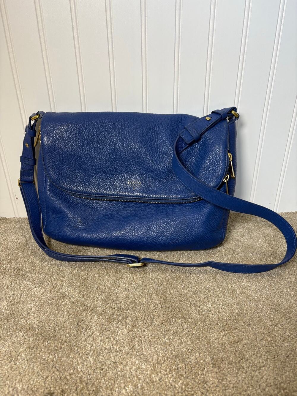 Fossil Royal Blue Pebble Leather Preston Flap Crossbody bag